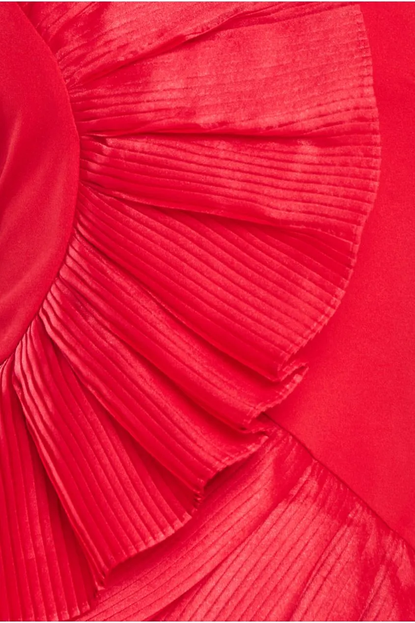 One Shoulder Pleated Fan Midi Dress - Red by Goddiva sold by Goddiva product image thumbnail 4