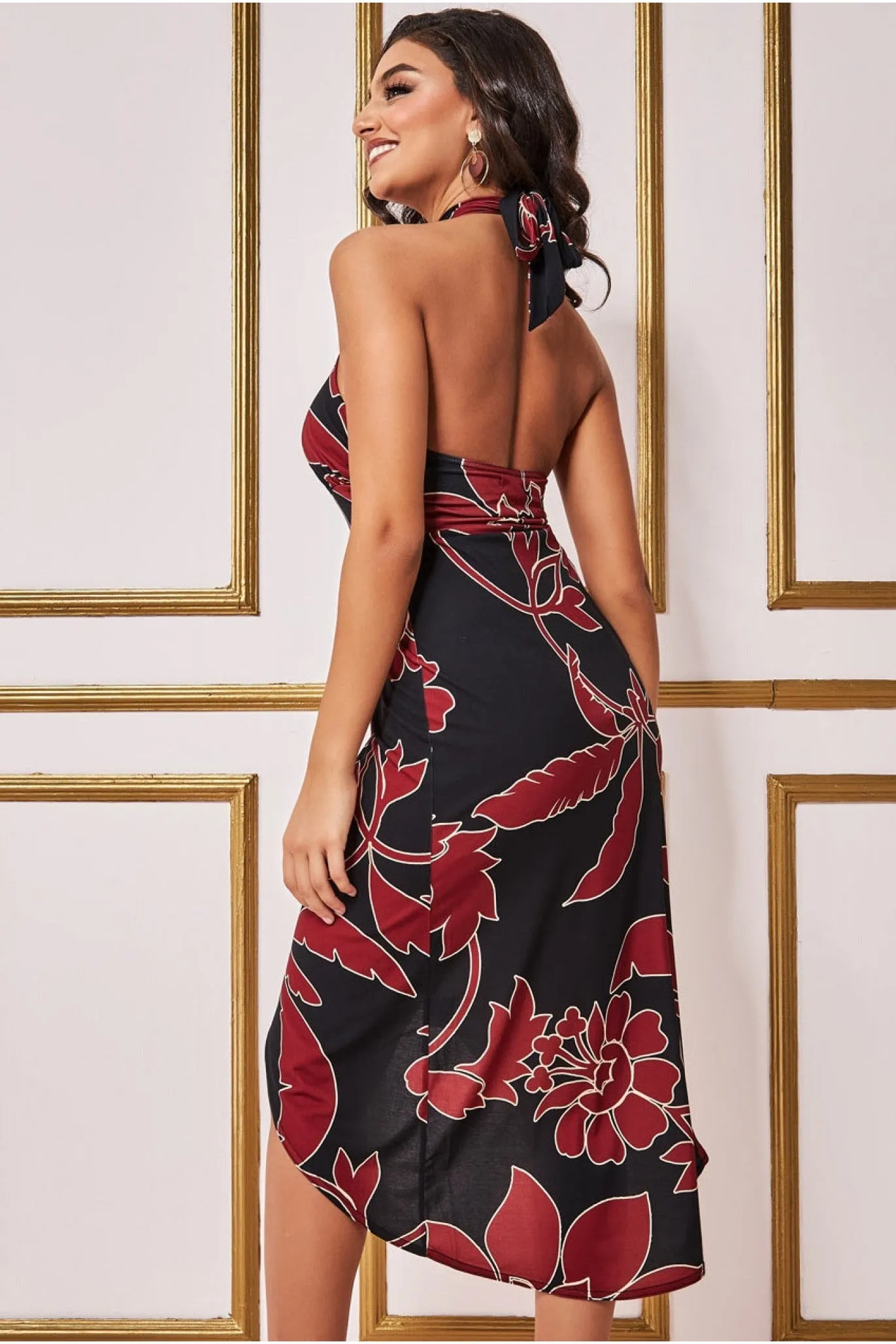 Printed Crossover Midi - Black by Goddiva sold by Goddiva product image thumbnail 2