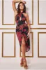 Printed Crossover Midi - Black by Goddiva sold by Goddiva