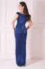 Cowl Bardot Satin Twill Maxi Dress - Navy by Goddiva sold by Goddiva