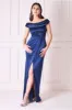 Cowl Bardot Satin Twill Maxi Dress - Navy by Goddiva sold by Goddiva