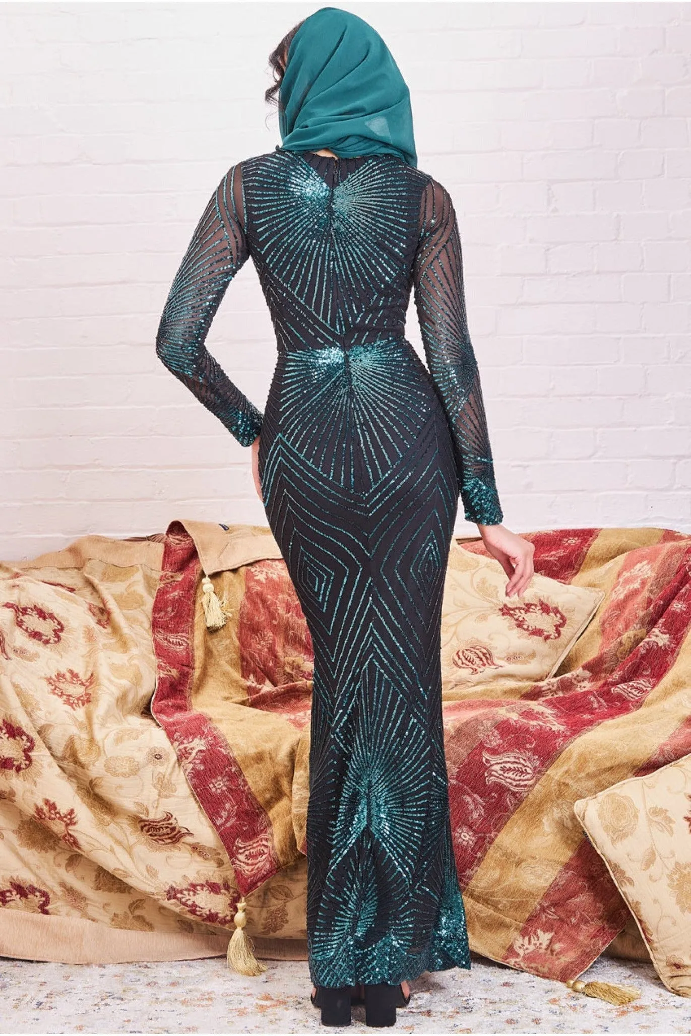 Modesty Starburst Sequin Maxi Dress - Emerald by Goddiva sold by Goddiva product image thumbnail 2