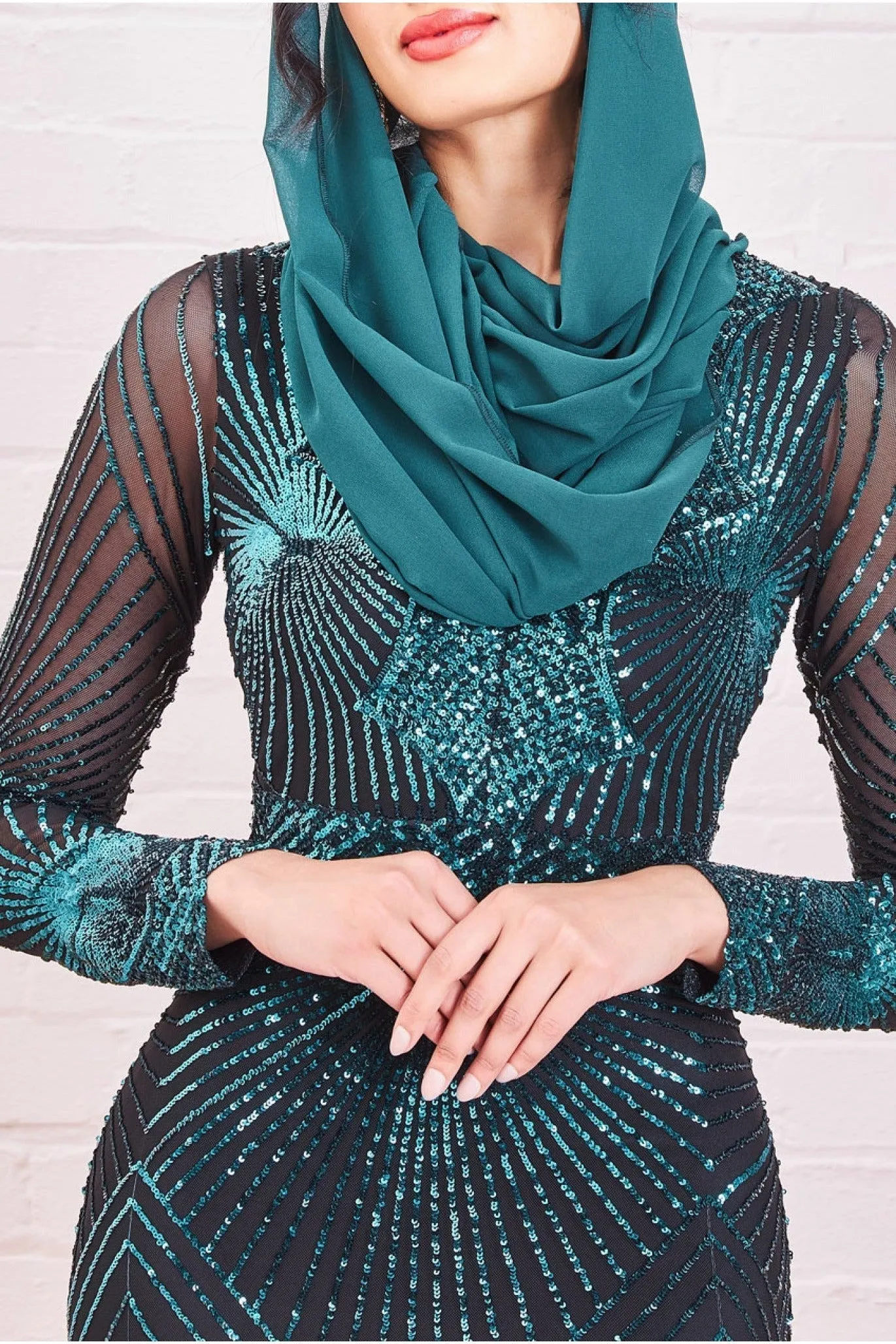 Modesty Starburst Sequin Maxi Dress - Emerald by Goddiva sold by Goddiva product image thumbnail 3