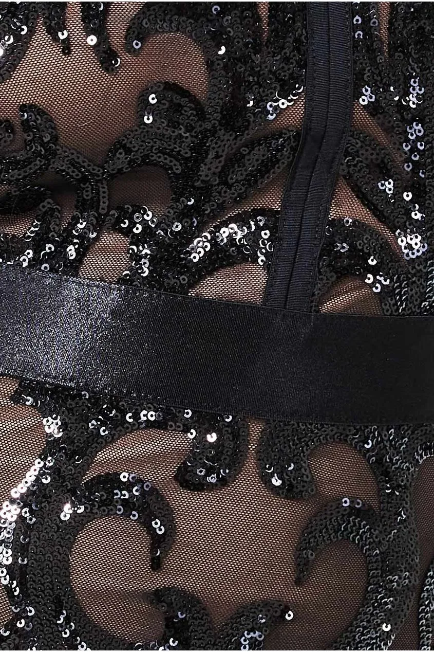 Sequin & Mesh Midi Dress - Black by Goddiva Plus sold by Goddiva product image thumbnail 4