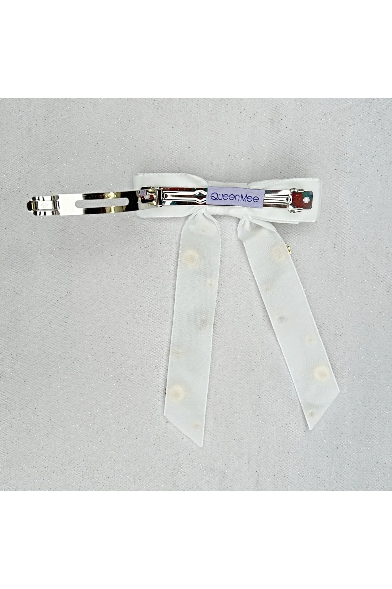 Velvet Bow Hair Clip In White With Jewels by QueenMee Accessories sold by Goddiva product image thumbnail 3