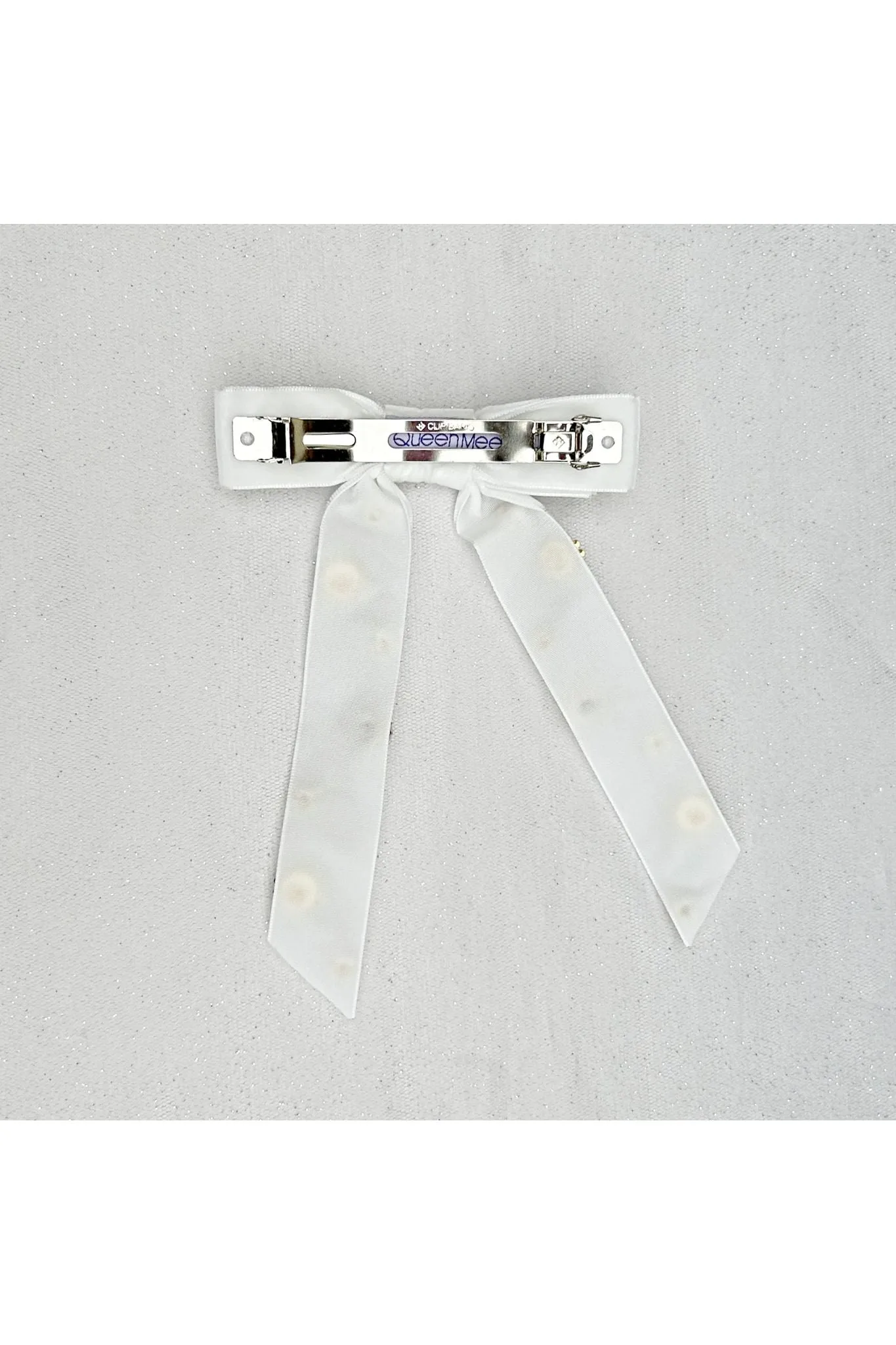Velvet Bow Hair Clip In White With Jewels by QueenMee Accessories sold by Goddiva product image thumbnail 2