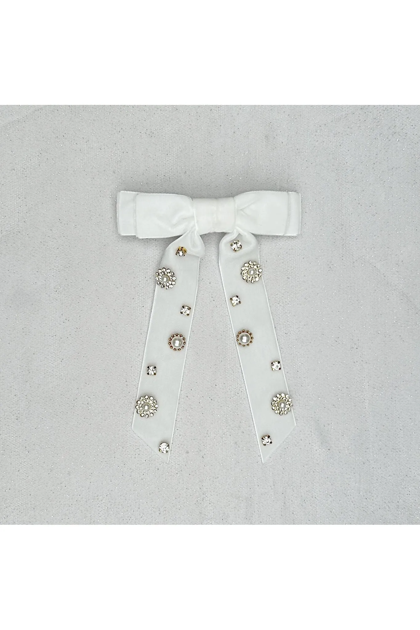 Velvet Bow Hair Clip In White With Jewels by QueenMee Accessories sold by Goddiva