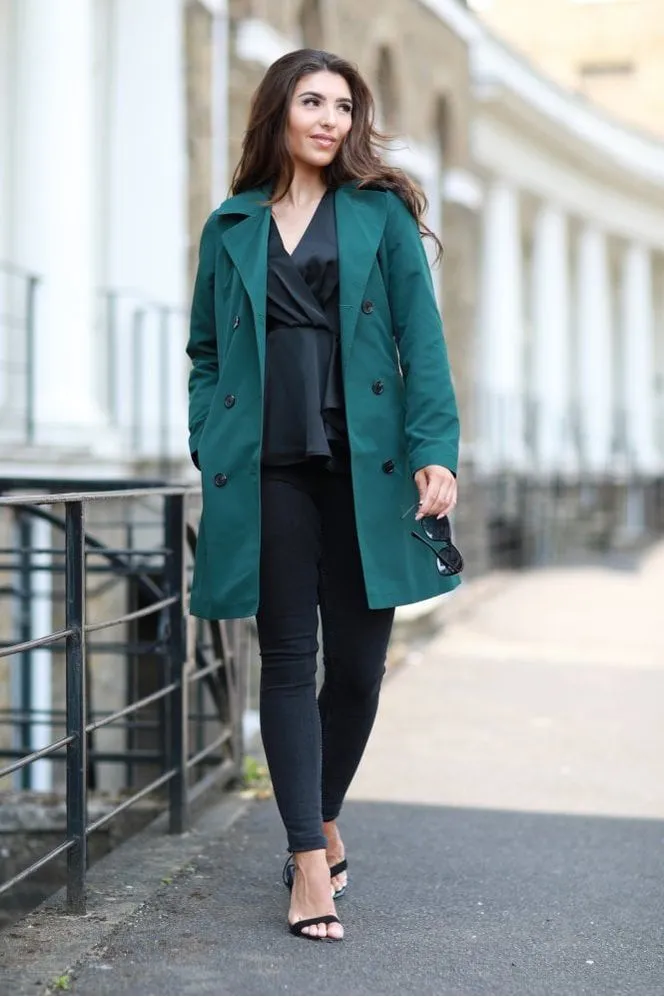Green Fitted Trench Coat by Double Second sold by Goddiva product image thumbnail 5