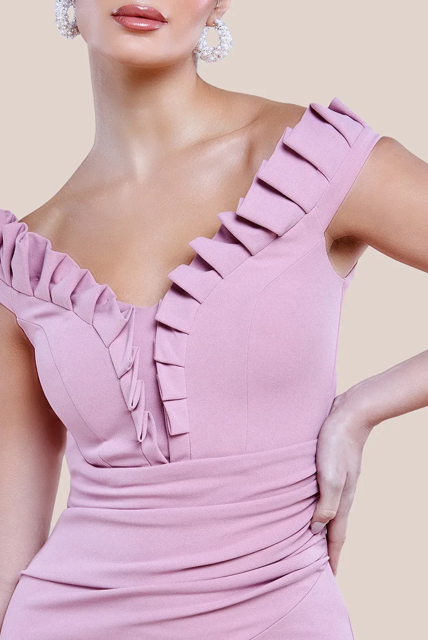 Off The Shoulder Frill Bodice Midi Dress - Rose Pink by Goddiva sold by Goddiva product image thumbnail 3