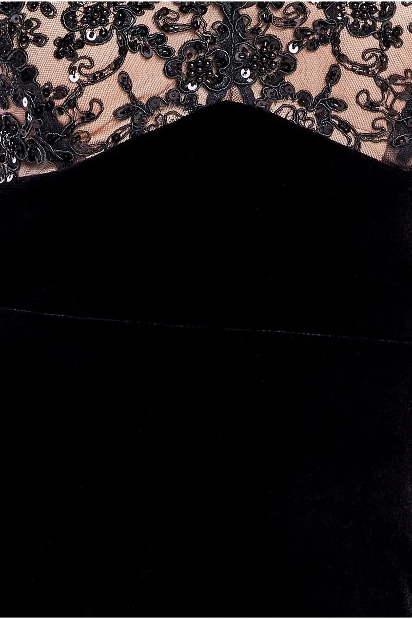 Goddiva Scalloped Lace & Velvet Maxi Dress - Black sold by Goddiva product image thumbnail 4