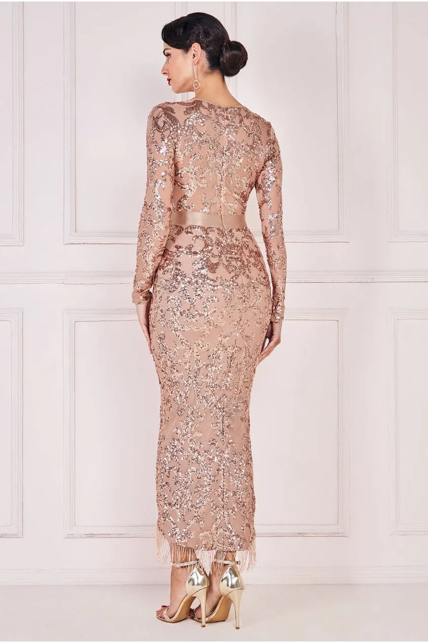 Tassel & Sequin Midaxi With Front Split - Champagne by Goddiva sold by Goddiva product image thumbnail 2