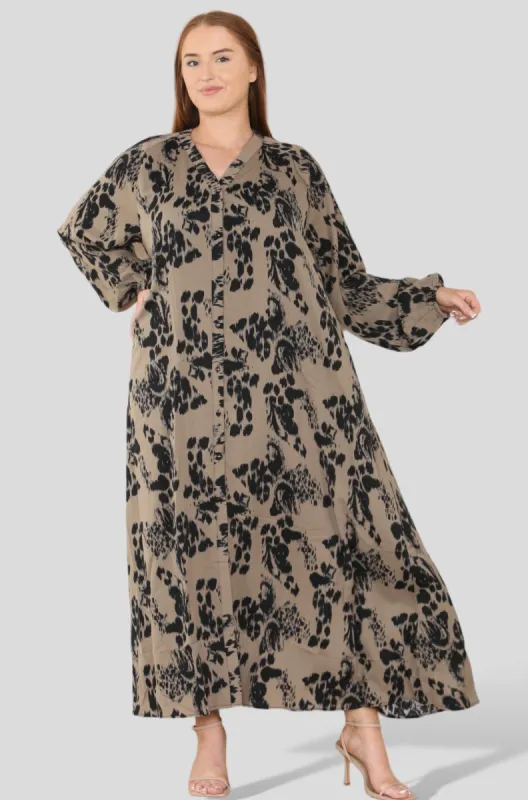 LOVE SUNSHINE Taupe Abstract Paisley Print Buttoned Curve Maxi Shirt Dress sold by Goddiva