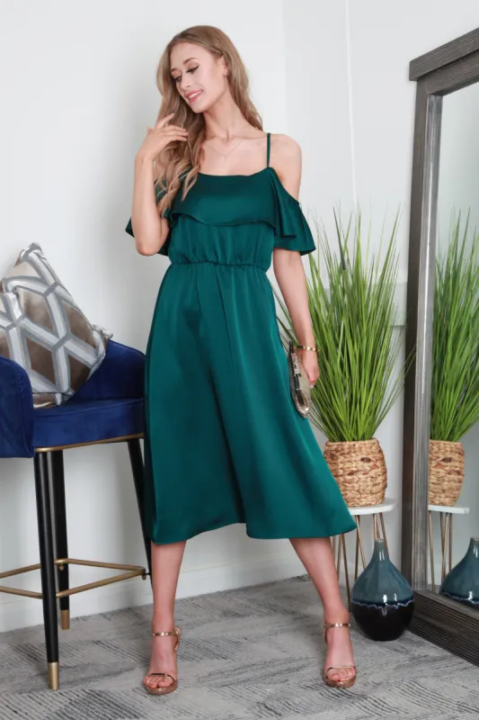 Off Shoulder Satin Midi Dress by Double Second sold by Goddiva