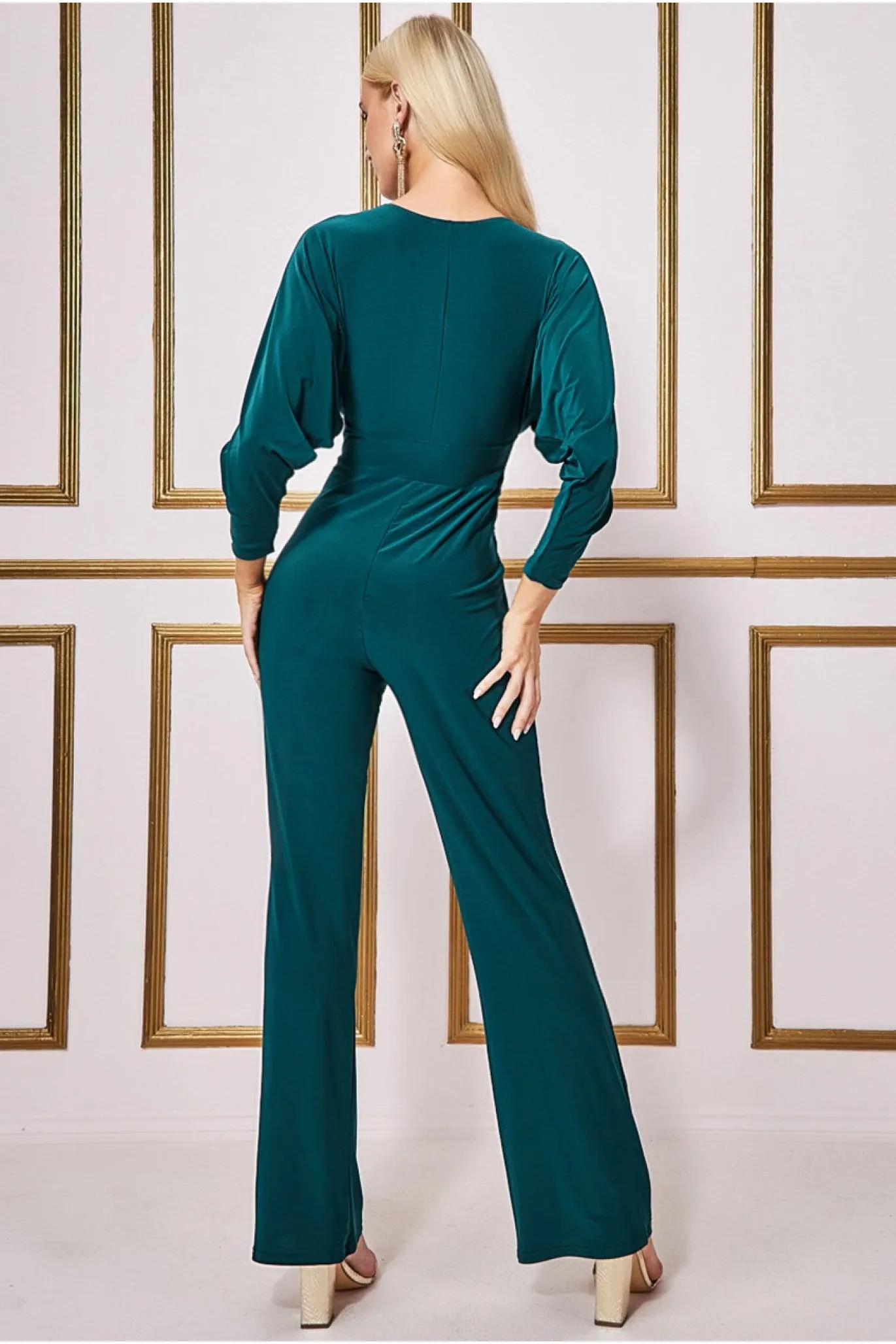 Plunging V-neck Jumpsuit - Emerald by Goddiva sold by Goddiva product image thumbnail 2