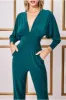 Plunging V-neck Jumpsuit - Emerald by Goddiva sold by Goddiva