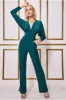 Plunging V-neck Jumpsuit - Emerald by Goddiva sold by Goddiva