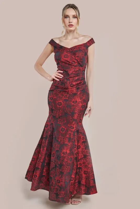 Bardot Jacquard Maxi Dress - Wine by Goddiva sold by Goddiva