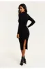 Cut Out Front Cable Knit Midi Dress In Black by Liquorish sold by Goddiva