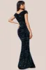 Multi Sequin & Velvet Bardot Maxi - Emerald Green by Goddiva sold by Goddiva