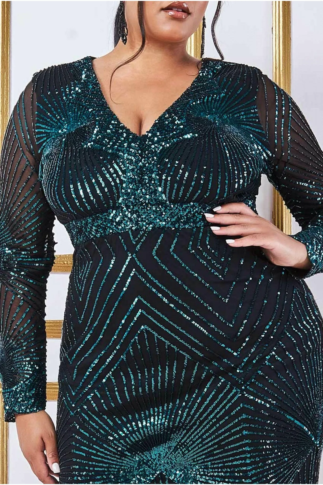 Scalloped Hem Starburst Midi Dress - Emerald by Goddiva Plus sold by Goddiva product image thumbnail 3