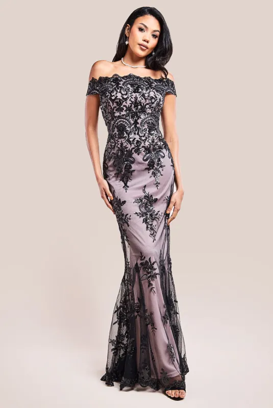 Bardot Sequin Embroidered Maxi Dress - Black by Goddiva sold by Goddiva