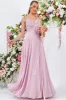 Goddiva Scallop Lace Chiffon Maxi Dress - Blush sold by Goddiva