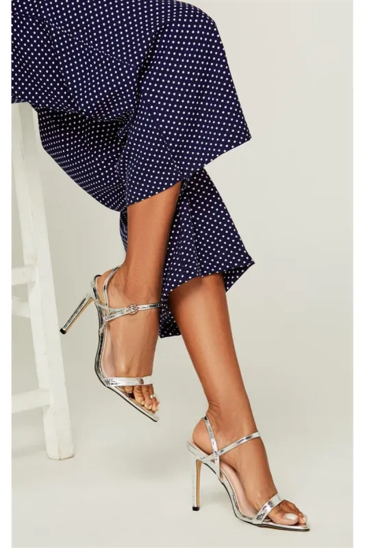 FS Collection Strappy High Heeled Sandal Silver sold by Goddiva