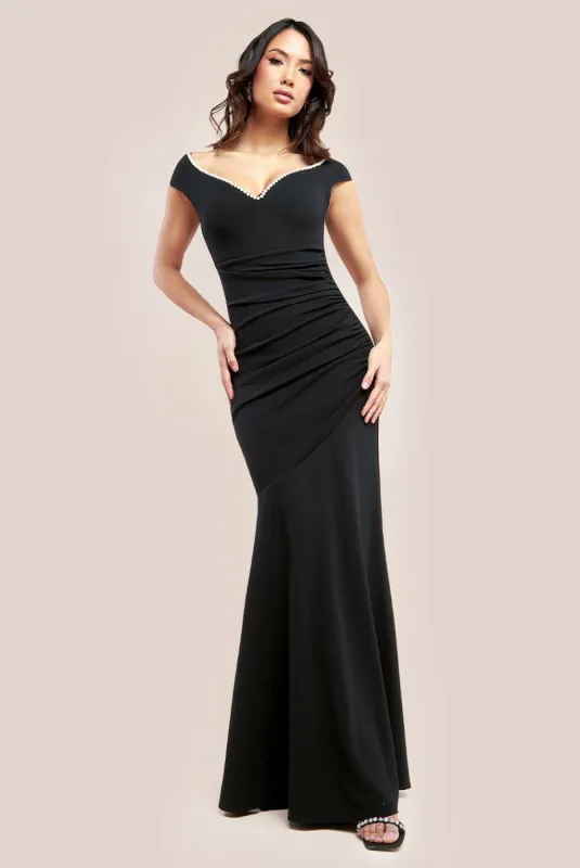 Pearl Detail Scuba Crepe Maxi Dress - Black by Goddiva sold by Goddiva