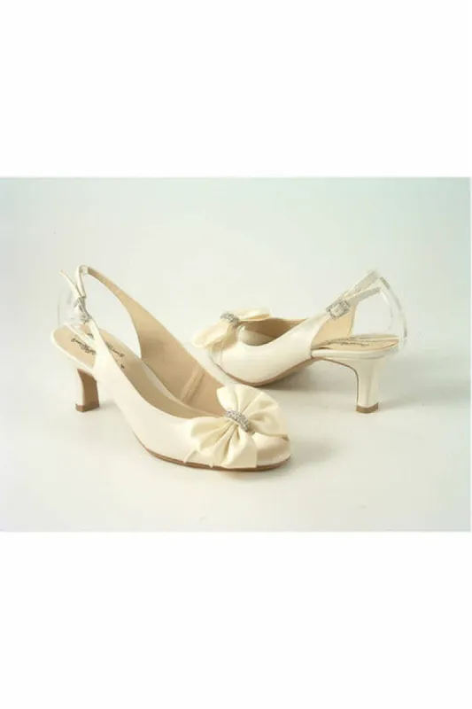 Glitz Shoes Zara Sabatine Diamante Ivory Satin Low Heel sold by Goddiva