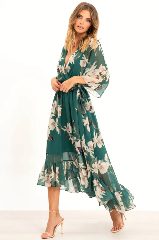 Kimono Wrap Floral Dress by Urban Touch sold by Goddiva