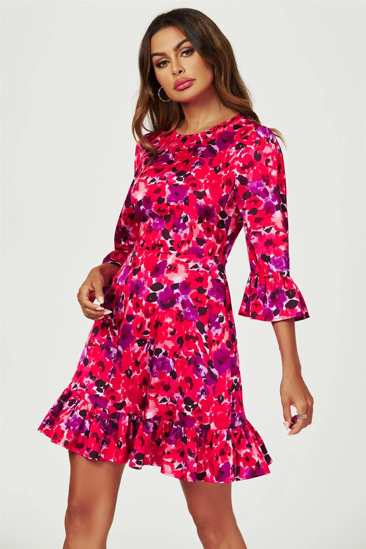 FS Collection Abstract Floral Print Mini Dress In Red sold by Goddiva product image thumbnail 5