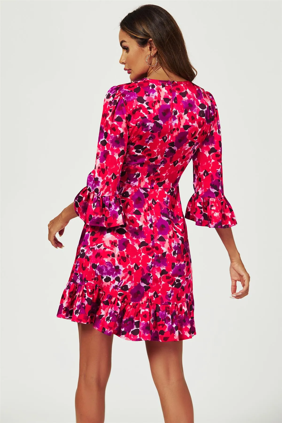 FS Collection Abstract Floral Print Mini Dress In Red sold by Goddiva product image thumbnail 2