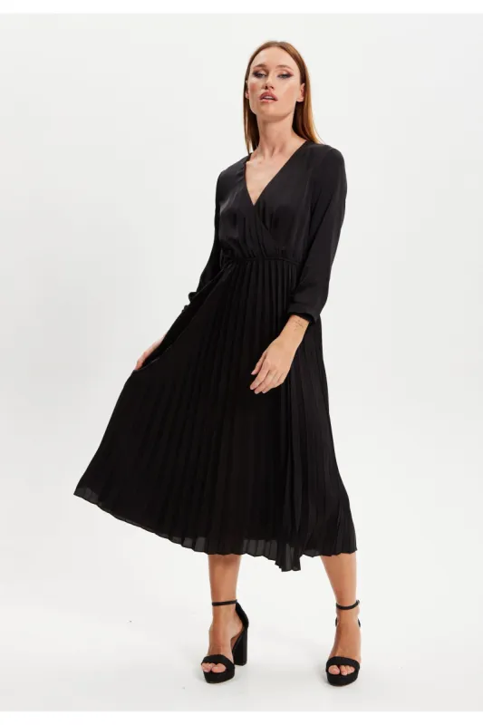 Black Midi Dress With Pleat Details by Liquorish sold by Goddiva