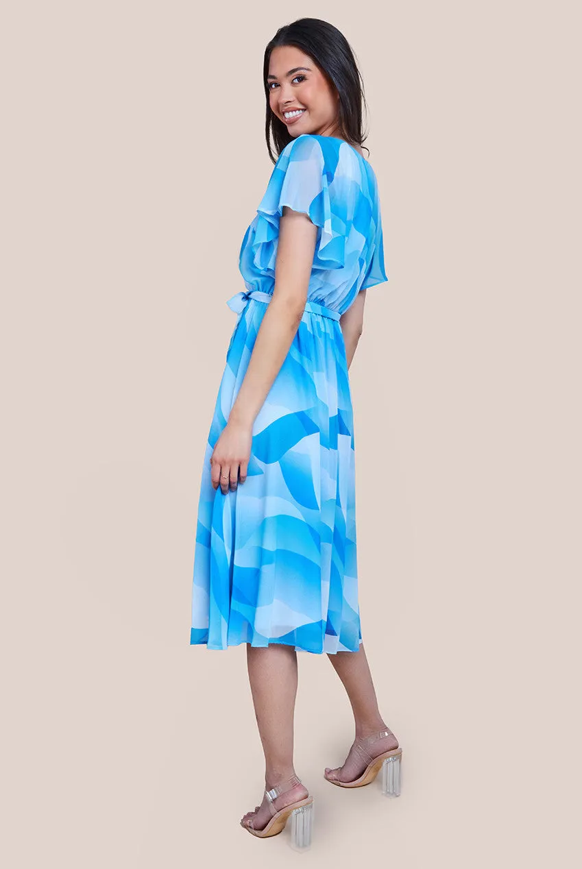 Goddiva Printed Flutter Sleeve Chiffon Midi Dress - Light Blue sold by Goddiva product image thumbnail 2