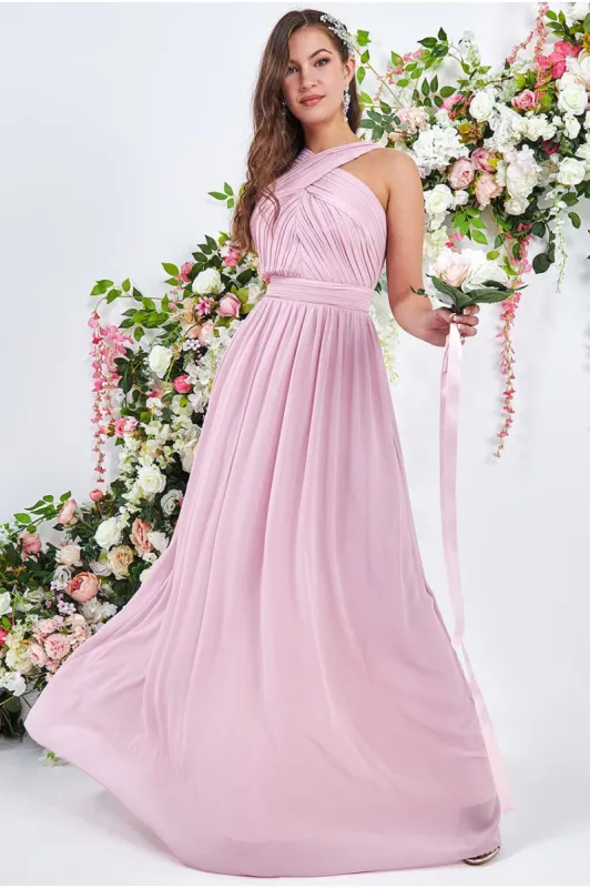 Goddiva Halter Neck Chiffon Maxi Dress - Blush sold by Goddiva