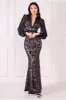 Goddiva Sequin Mesh Shirt Maxi Chiffon Sleeves - Black sold by Goddiva