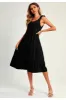 Relaxed Linen Self Tie Shoulder Tiered Midi Dress In Black by FS Collection sold by Goddiva