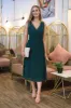 Double Second Dark Green Sleeveless Lace Trim Wrap Front Pleated Chiffon Midi Dress sold by Goddiva
