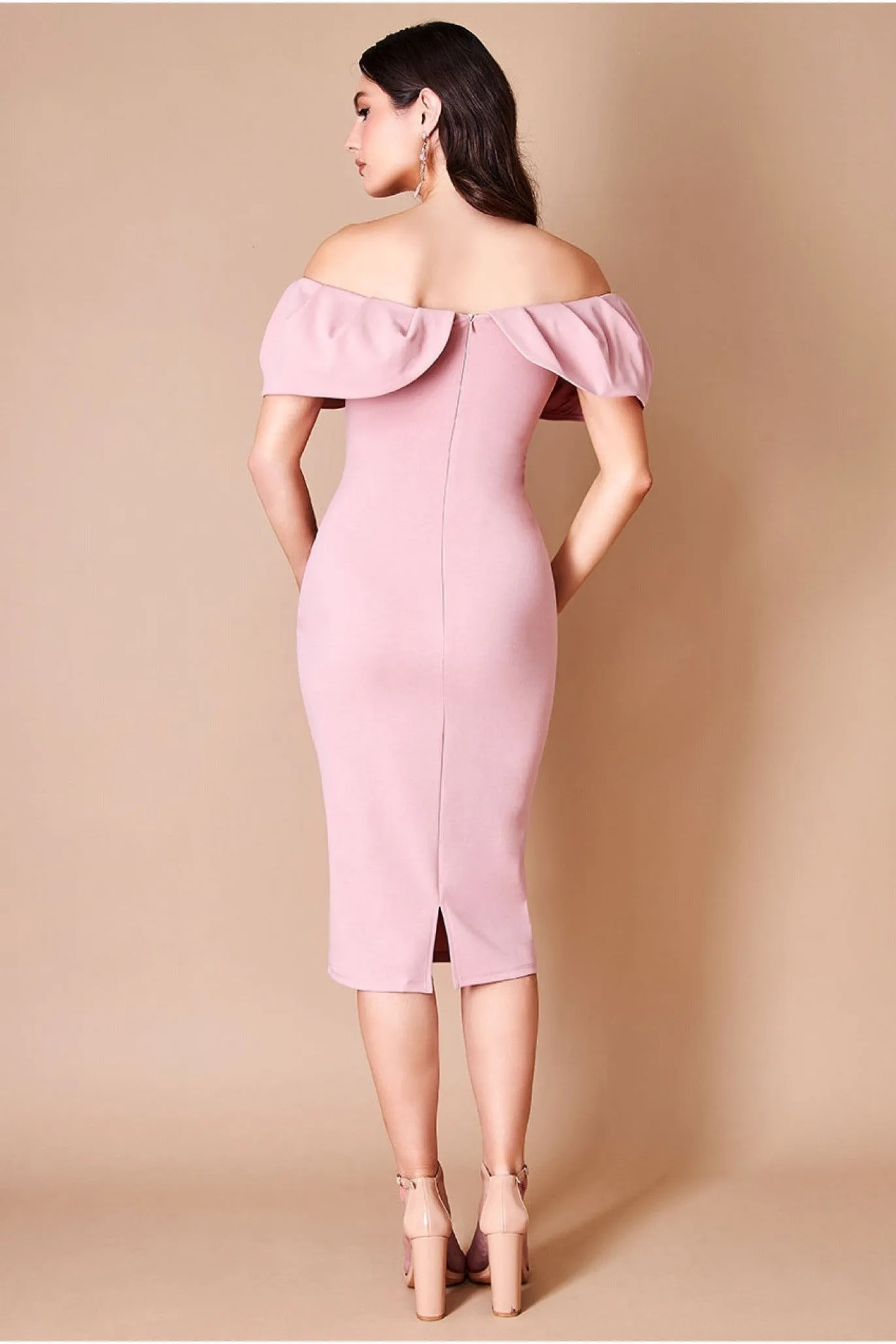 Scuba Crepe Pleated Bardot Midi - Blush by Goddiva sold by Goddiva product image thumbnail 2