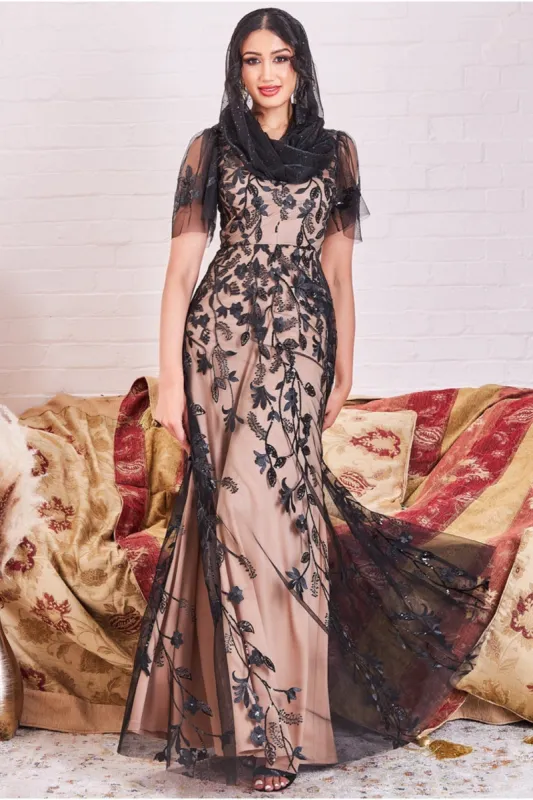 Goddiva Modesty Flared Sleeve Maxi Dress - Black sold by Goddiva