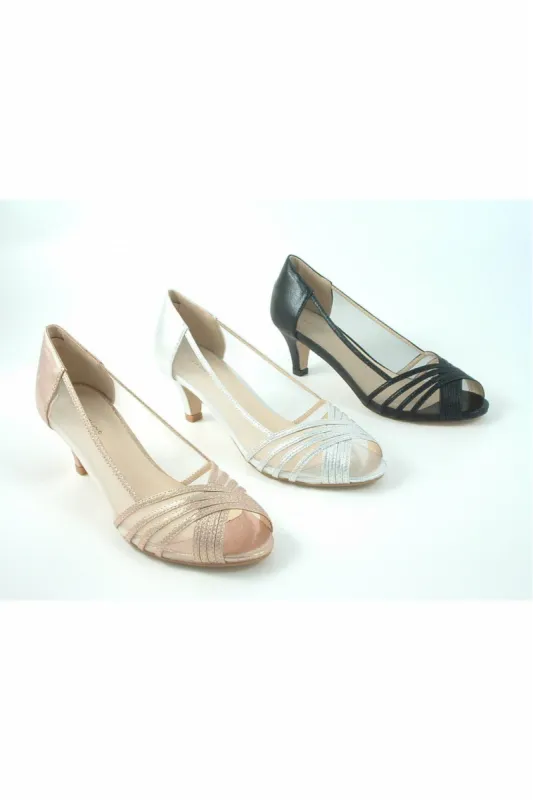 Glitz Shoes Metallic Mesh Peep Toe Sling Back Court Shoe sold by Goddiva