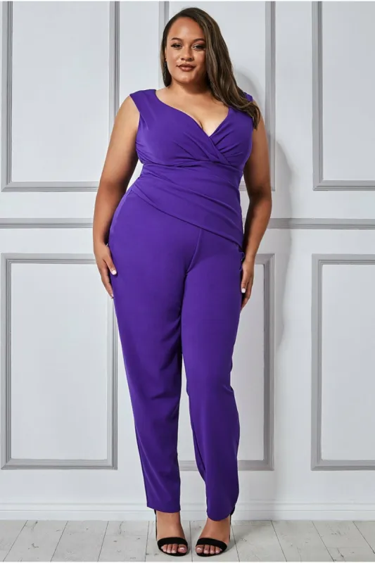 Bardot Scuba Jumpsuit - Purple by Goddiva Plus sold by Goddiva