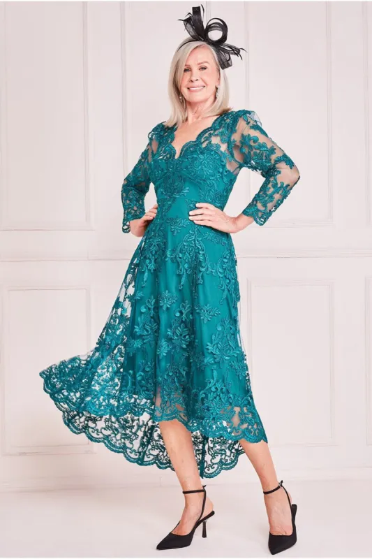 Scalloped Dipped Hem Lace Midi - Emerald Green by Goddiva sold by Goddiva