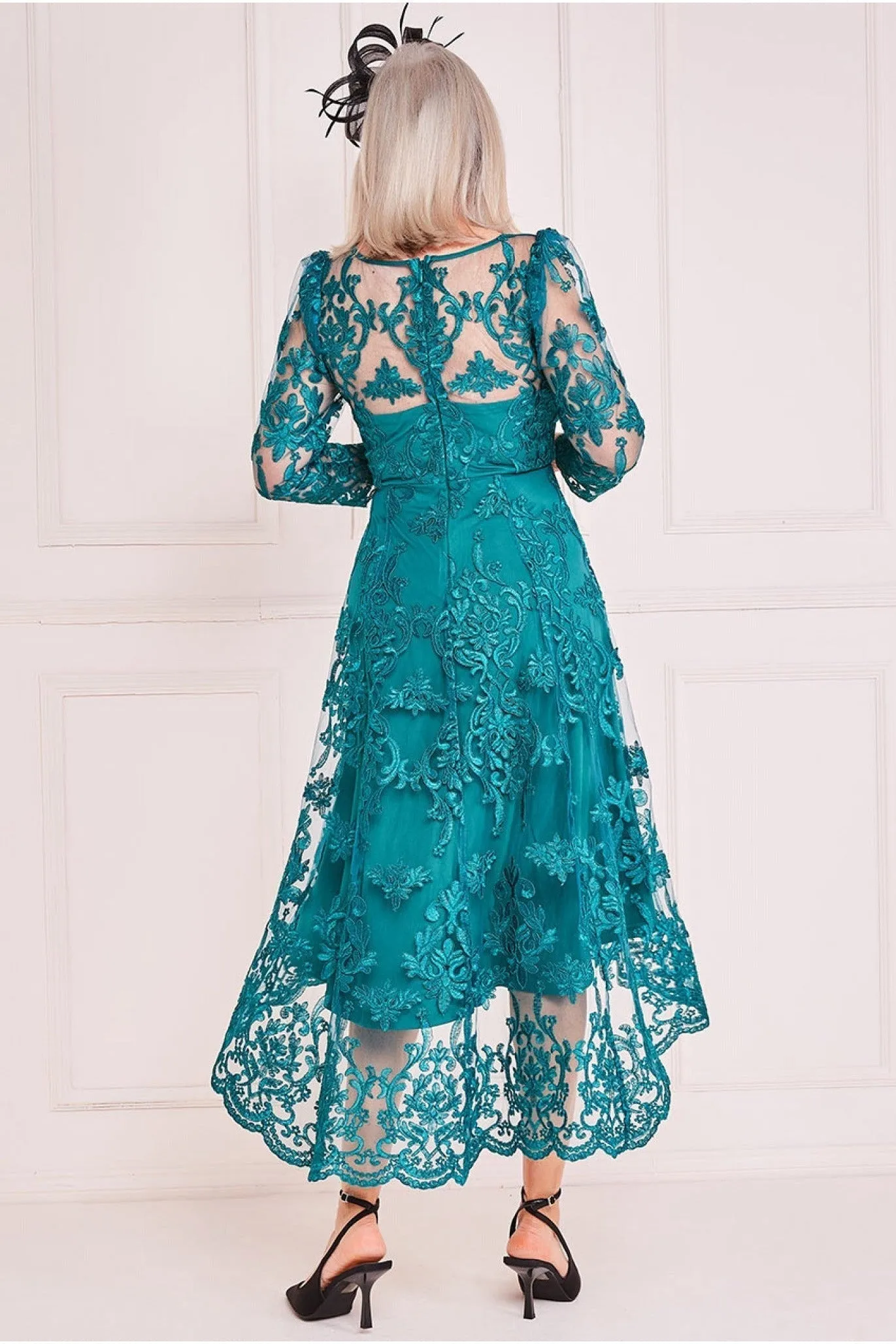 Scalloped Dipped Hem Lace Midi - Emerald Green by Goddiva sold by Goddiva product image thumbnail 2