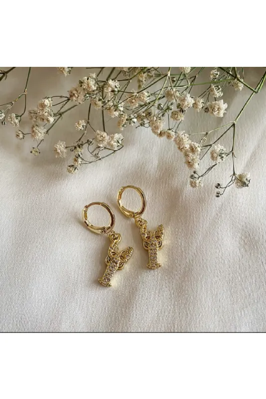 Wisteria London Gold CZ Lobster Huggie Hoop Earrings sold by Goddiva