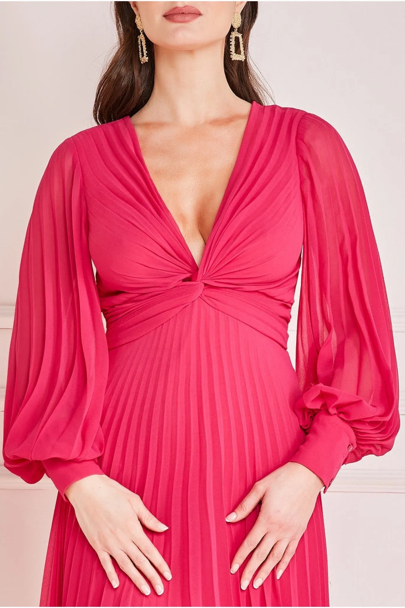 Fully Pleated Chiffon Maxi Dress - Hot Pink by Goddiva sold by Goddiva product image thumbnail 3