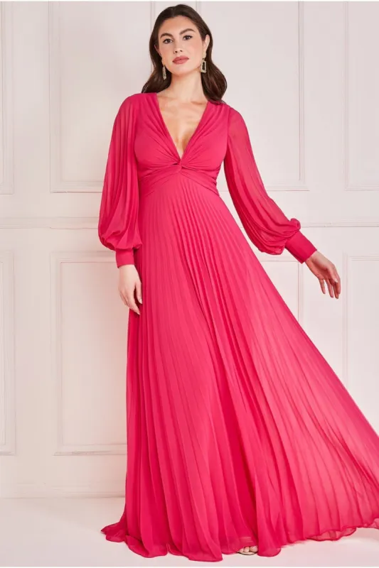 Fully Pleated Chiffon Maxi Dress - Hot Pink by Goddiva sold by Goddiva