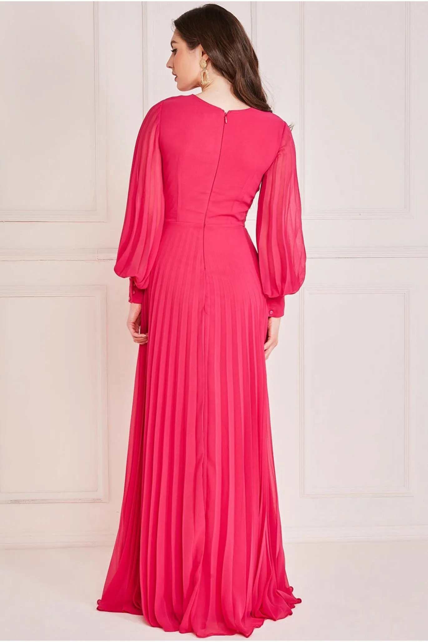 Fully Pleated Chiffon Maxi Dress - Hot Pink by Goddiva sold by Goddiva product image thumbnail 2