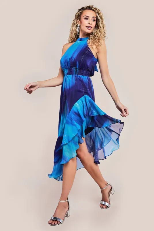 Goddiva Halter Neck Chiffon Tie Midaxi Dress - Navy sold by Goddiva