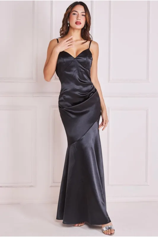 Cowl Back Satin Maxi Dress - Black by Goddiva sold by Goddiva